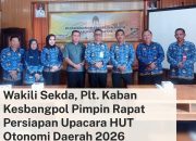 Wakili Sekda, Plt. Kaban Kesbangpol Pimpin Rapat Persiapan Upacara HUT Otonomi Daerah 2026